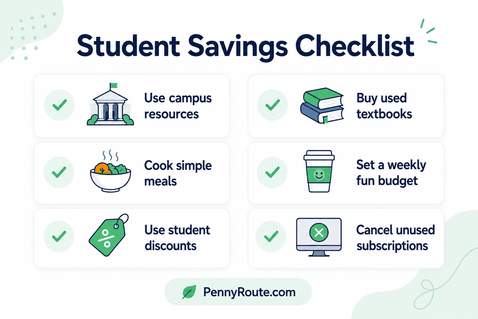 Save Money as a Student Checklist