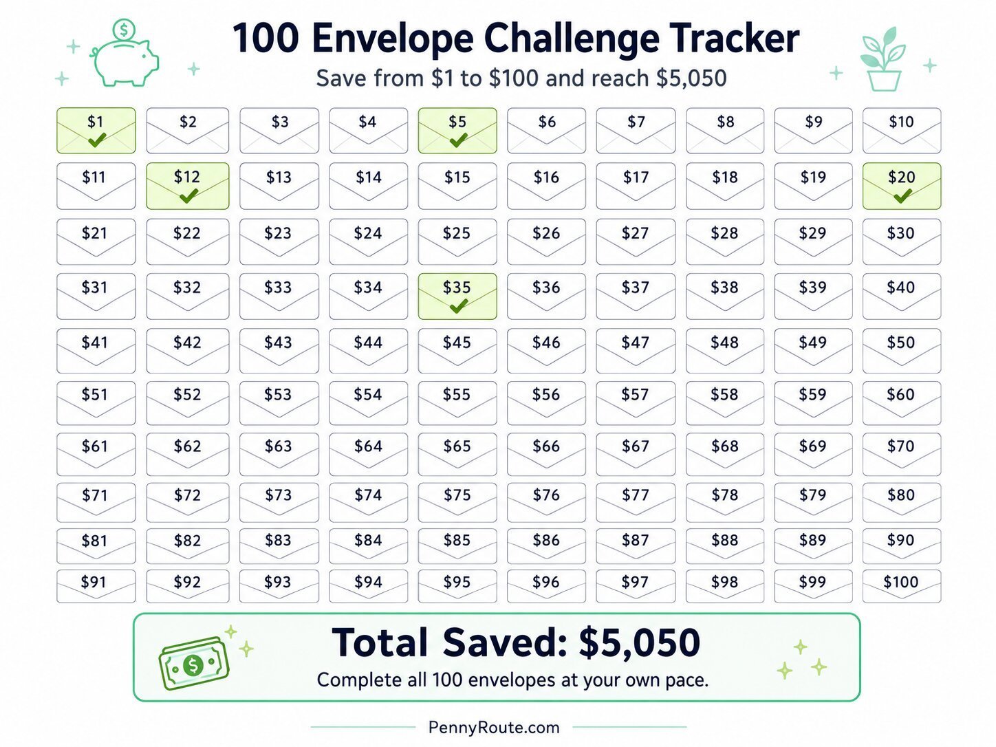 100 envelope challenge printable